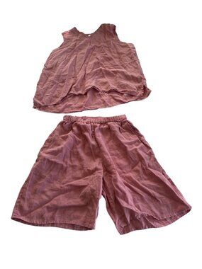 Flax 2 Piece M/L Pink Tank and Short Linen Set Coastal Lagenlook